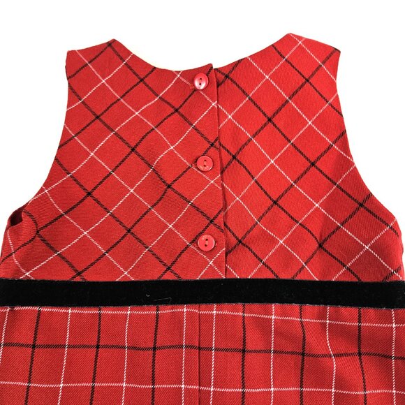 OshKosh Dress Girls 5 Red Plaid Sleeveless Velvet Floral Trim Holiday Party - Picture 10 of 11
